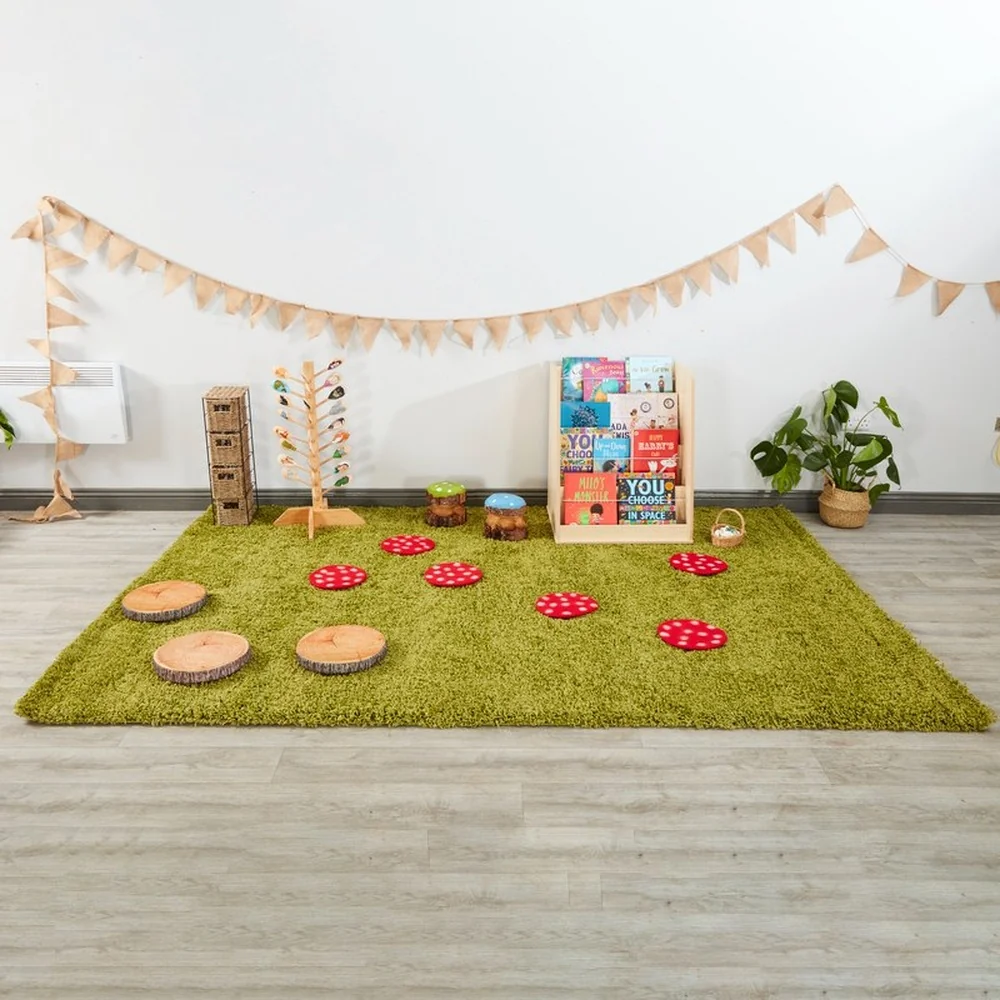 Large Green Plain Shaggy Rug