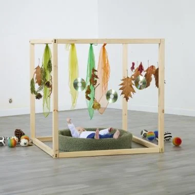 Wooden Square Den Frame with Deep Spot Tray and Cocoon Mat Set