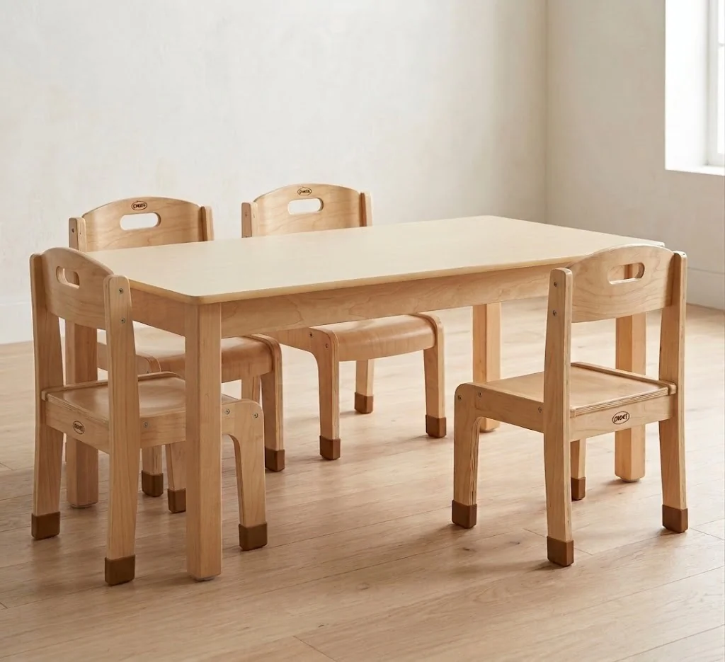 Cosy Essence - Milk White Rectangular Table (H54cm) with Four Stacking Chairs H30cm