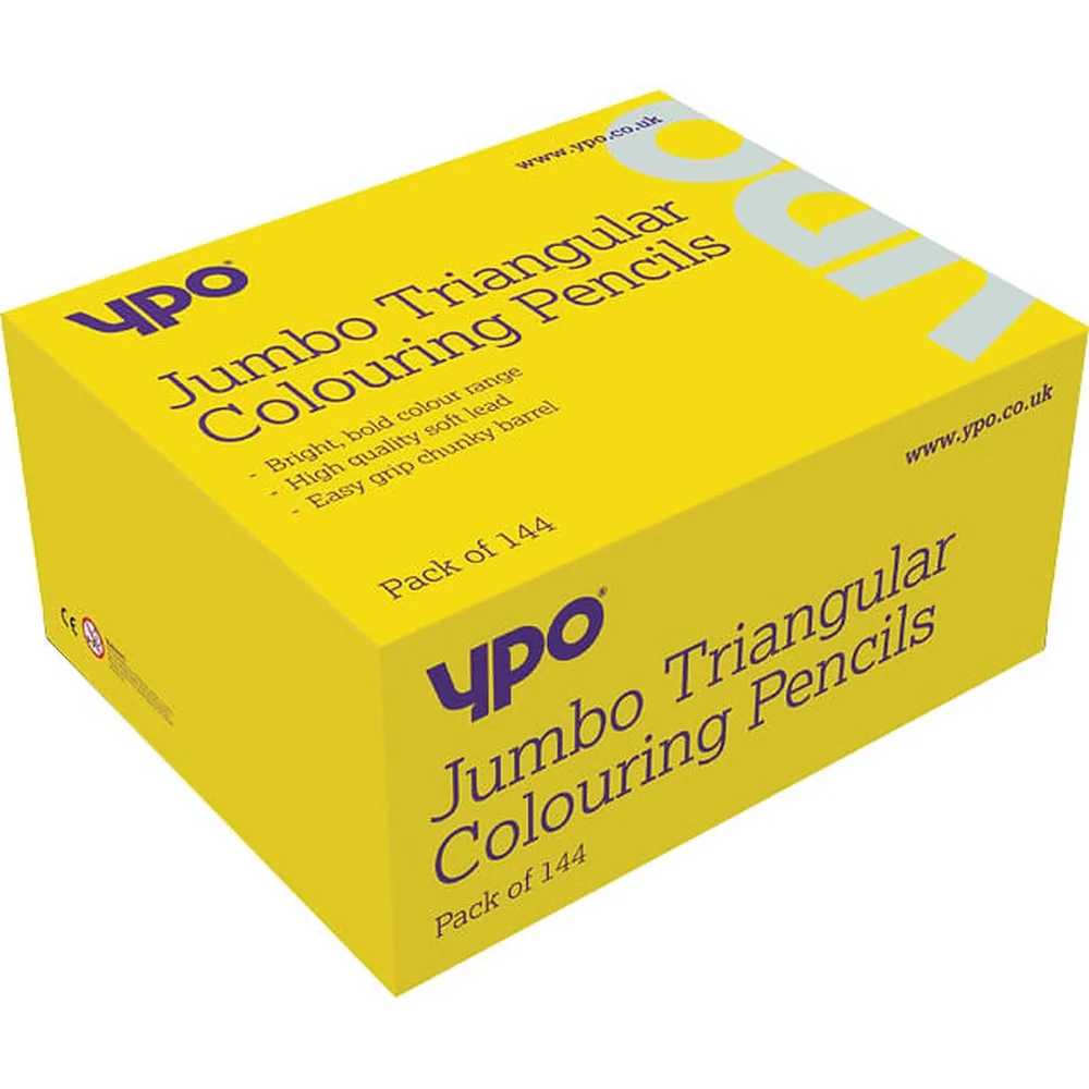 YPO Jumbo Triangular Colouring Pencils  12 x 12 Assorted Colours - Pack of 144