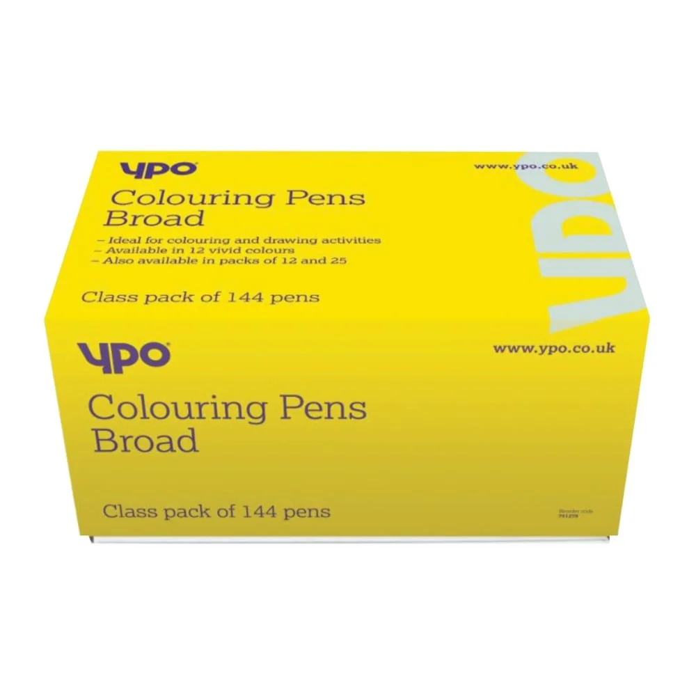 YPO Broad Tip Colouring Pens  12 x 12 Assorted Colours - Pack of 144